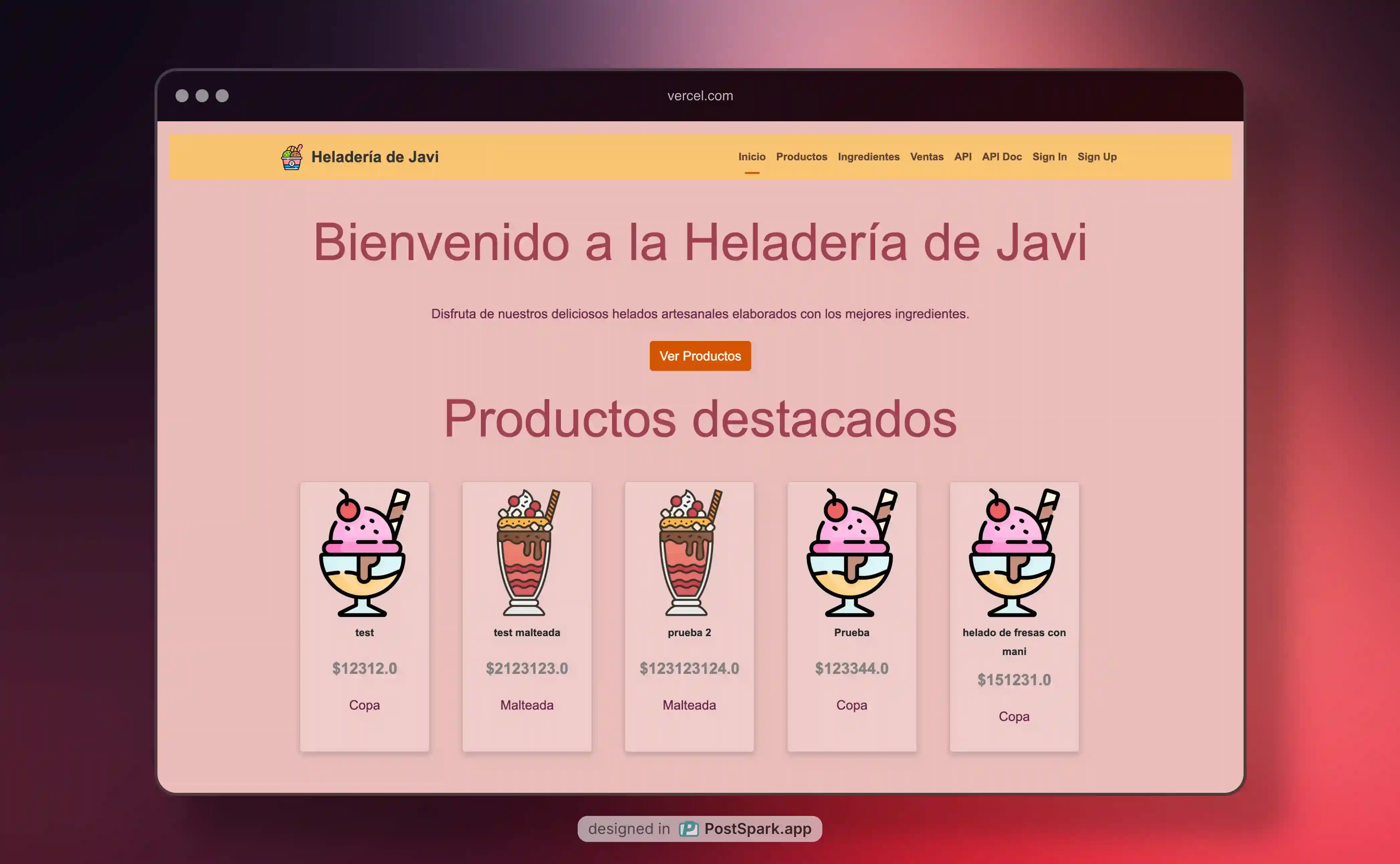 Screenshot of Ice Cream Shop - Project